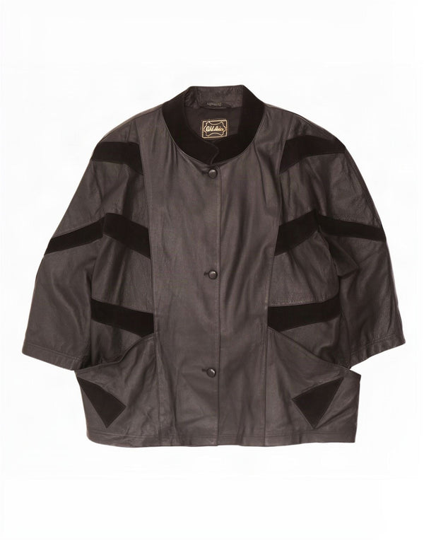 Jaqueta feminina vintage manga 3/4 oversized IT 56 4XL preto colorblock