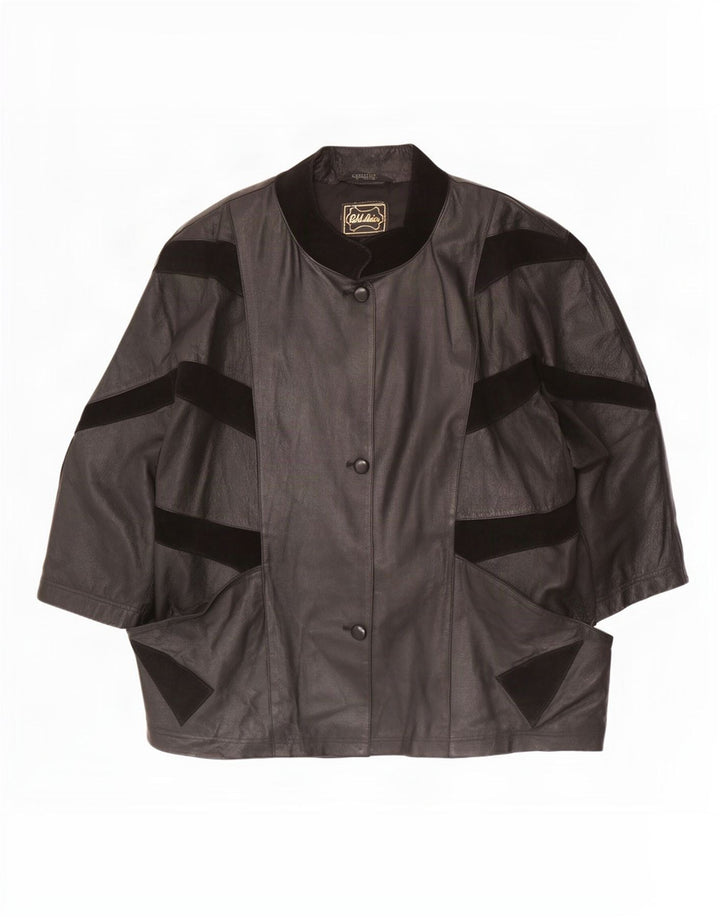 Jaqueta feminina vintage manga 3/4 oversized IT 56 4XL preto colorblock