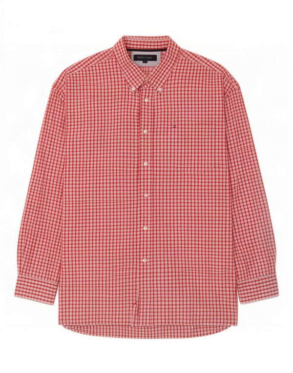 Camisa masculina de flanela Tommy Hilfiger XL de algodão xadrez vermelho