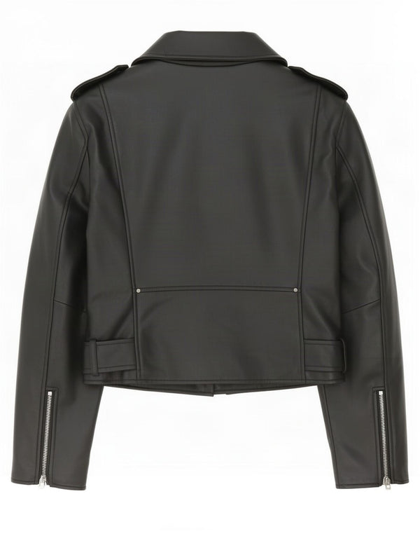 Zara Womens Faux Leather Biker Jacket UK 18 XL Black Polyester