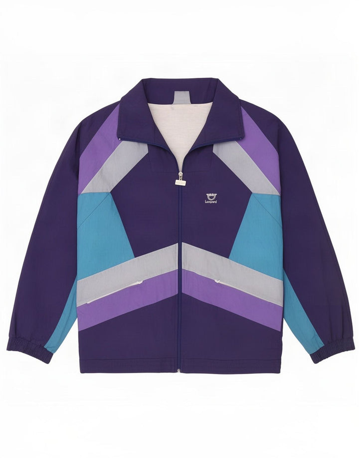 Jaqueta superior de agasalho masculino leopardo médio roxo colorblock nylon