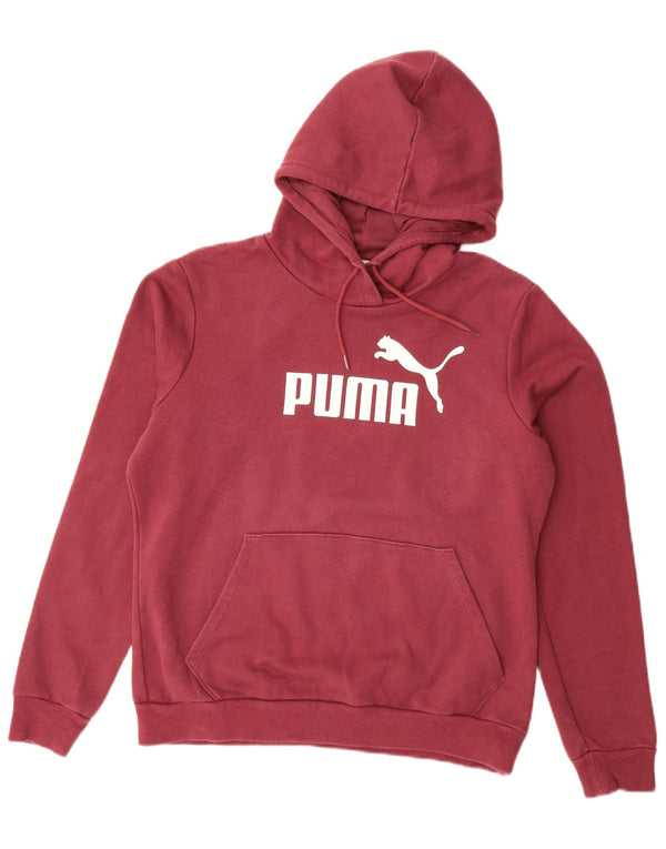 Puma Womens Graphic Hoodie Jumper UK 14 Large Burgundy Cotton