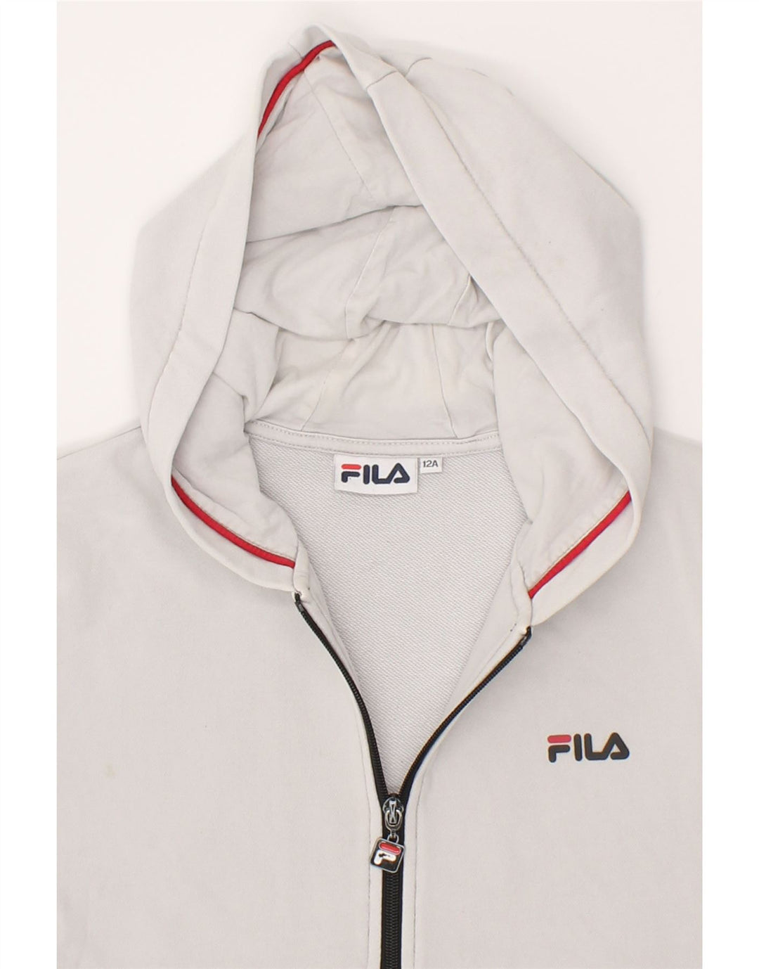 FILA Boys Zip Hoodie Sweater 11-12 Years White Colourblock Cotton Vintage Fila and Second-Hand Fila from Messina Hembry 