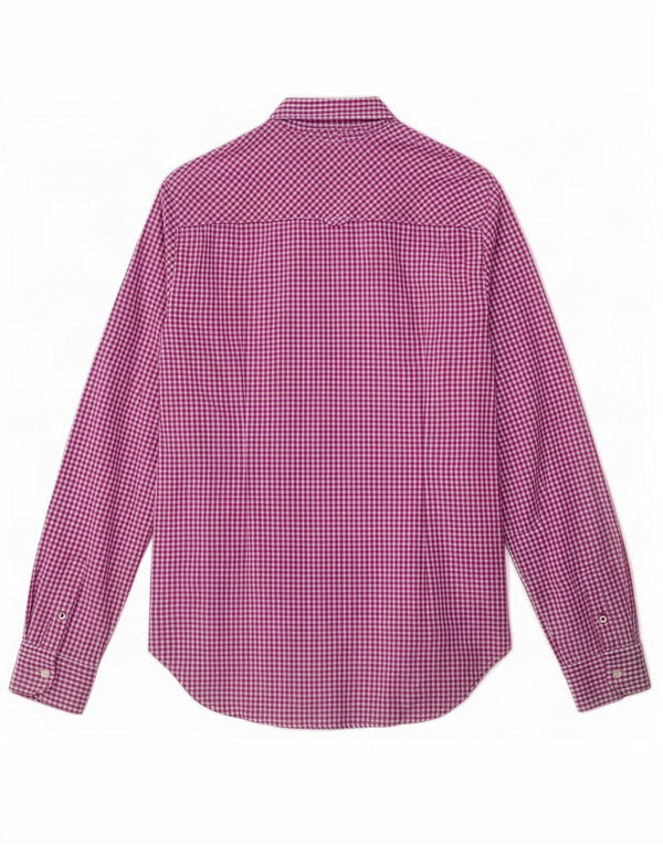 Camisa justa feminina Tommy Hilfiger US 6 médio roxo algodão guingão