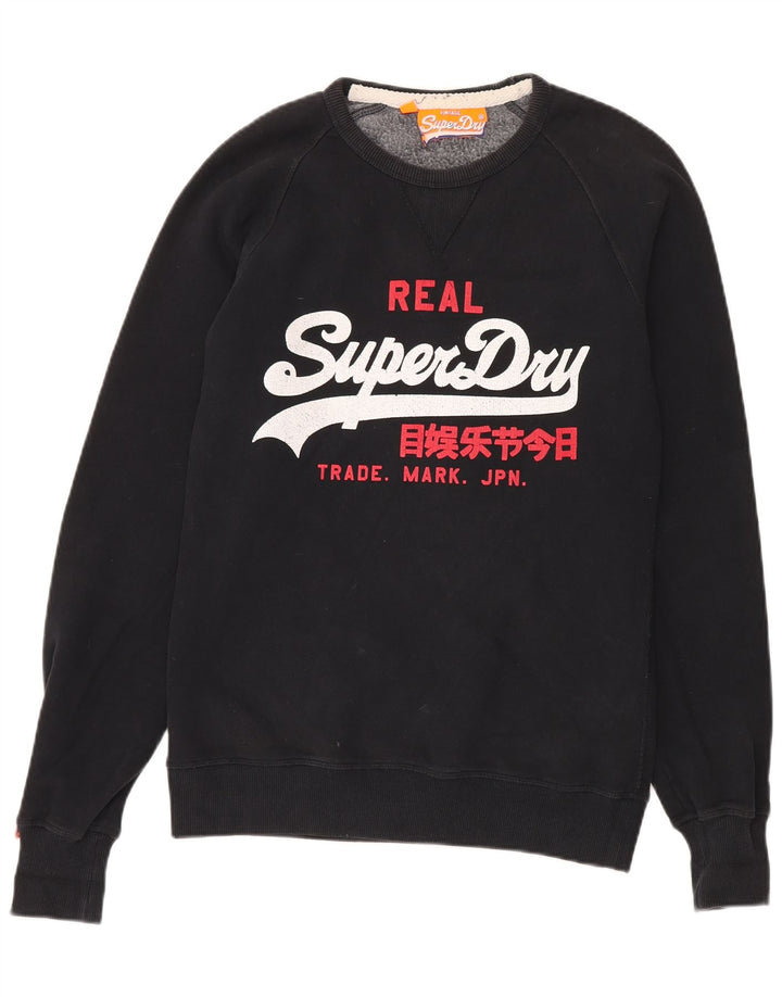 Superdry moletom gráfico masculino jumper médio algodão preto