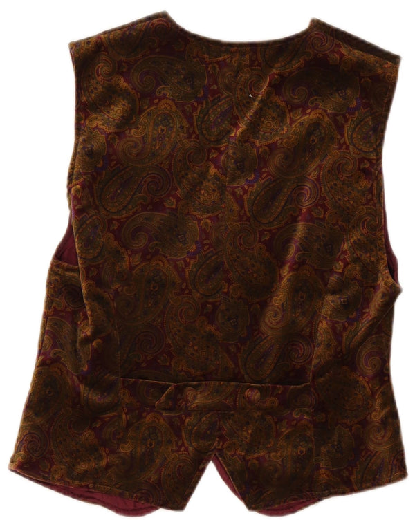 Colete de veludo feminino vintage Reino Unido 12 médio marrom paisley
