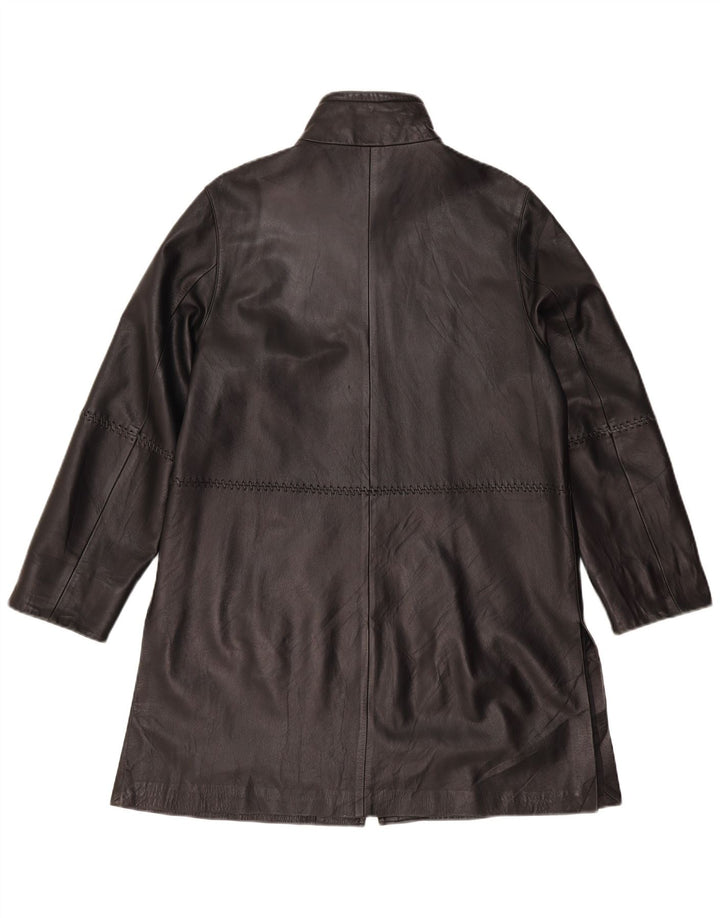 Casaco de couro feminino vintage Reino Unido 12 couro preto médio