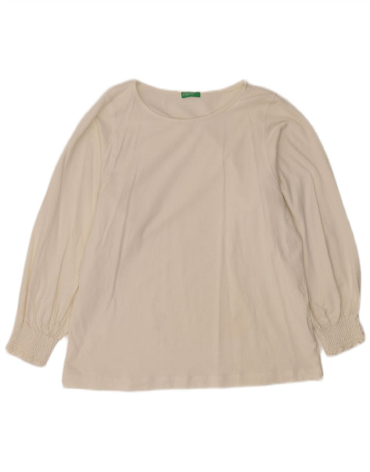 Blusa feminina de manga comprida BENETTON Reino Unido 14 algodão branco médio