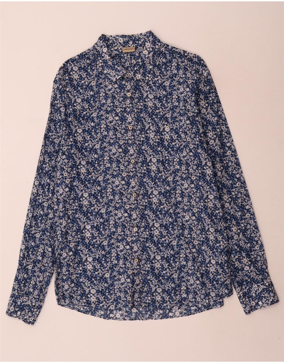 Camisa masculina vintage XL azul floral algodão