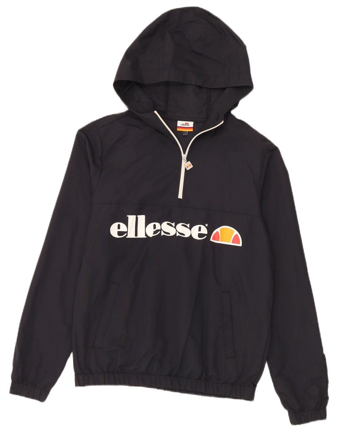 Suéter Ellesse masculino com capuz gráfico com zíper e gola pequena poliamida preta