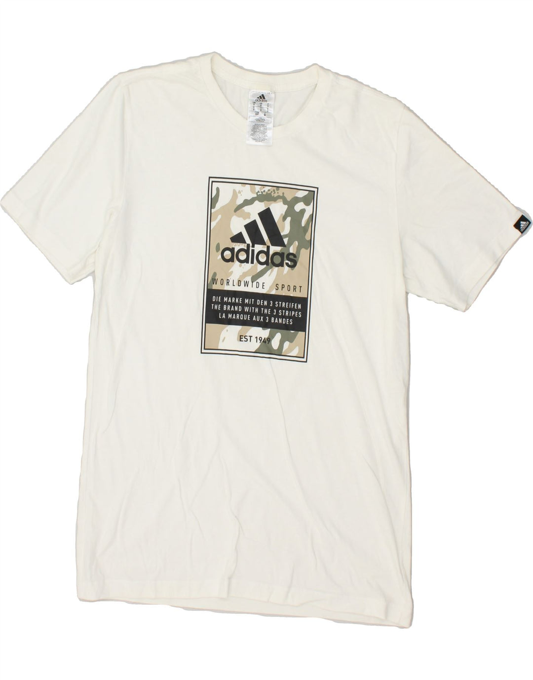 ADIDAS Mens Graphic T-Shirt Top Small White Cotton Vintage Adidas and Second-Hand Adidas from Messina Hembry 