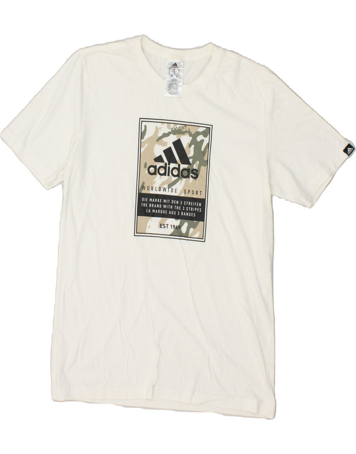 ADIDAS Mens Graphic T-Shirt Top Small White Cotton Vintage Adidas and Second-Hand Adidas from Messina Hembry 
