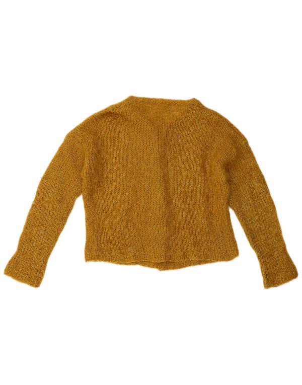 Suéter cardigã vintage feminino UK 14 amarelo médio