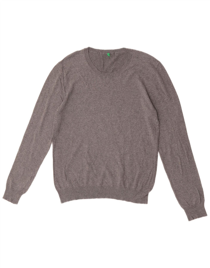 Suéter masculino Benetton com gola redonda cinza médio