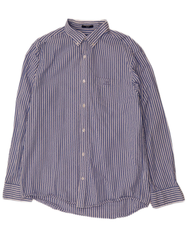 Camisa masculina Gant tamanho 41/42 16 1/2 grande algodão listrado azul