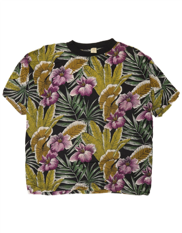 Camiseta masculina vintage top médio rayon floral multicolorido