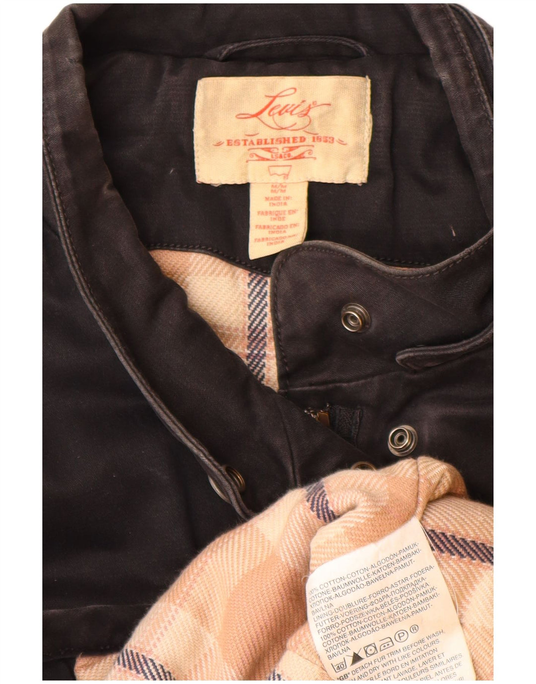 Jaqueta utilitária feminina Levi's UK 12 algodão preto médio