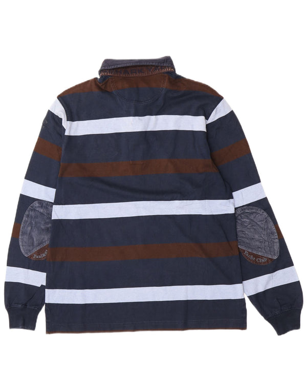 Camisa polo masculina de manga comprida Paul & Shark grande algodão listrado azul marinho