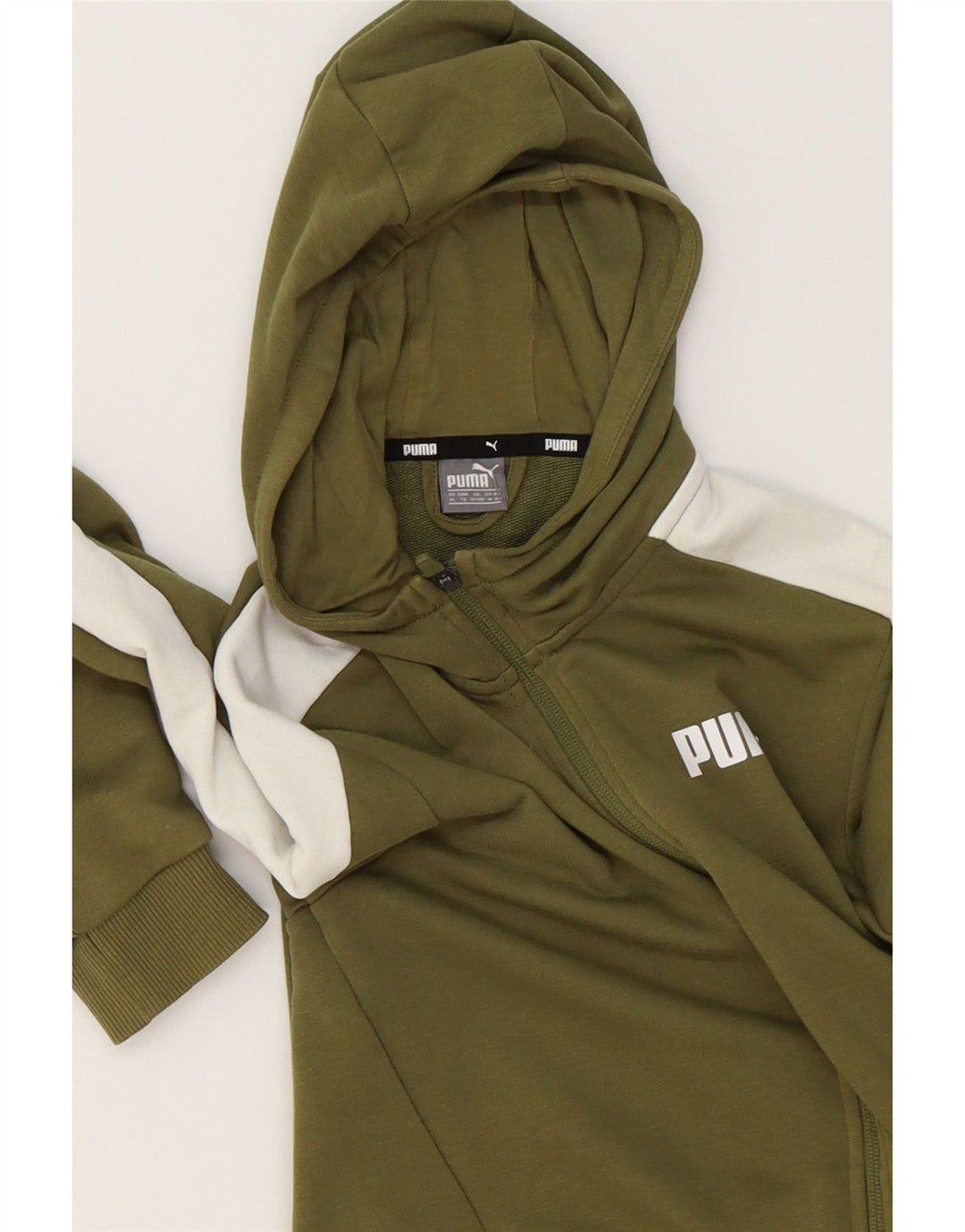 PUMA Boys Zip Hoodie Sweater 13-14 Years XL  Green Colourblock Vintage Puma and Second-Hand Puma from Messina Hembry 