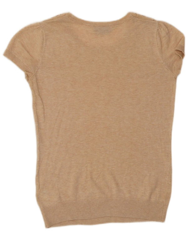 Blusa feminina Topshop UK 8 pequena algodão floral bege