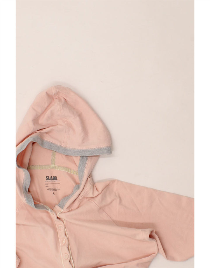 SLAM Womens Hoodie Jumper UK 14 Large Pink Colourblock Cotton Vintage Slam and Second-Hand Slam from Messina Hembry 