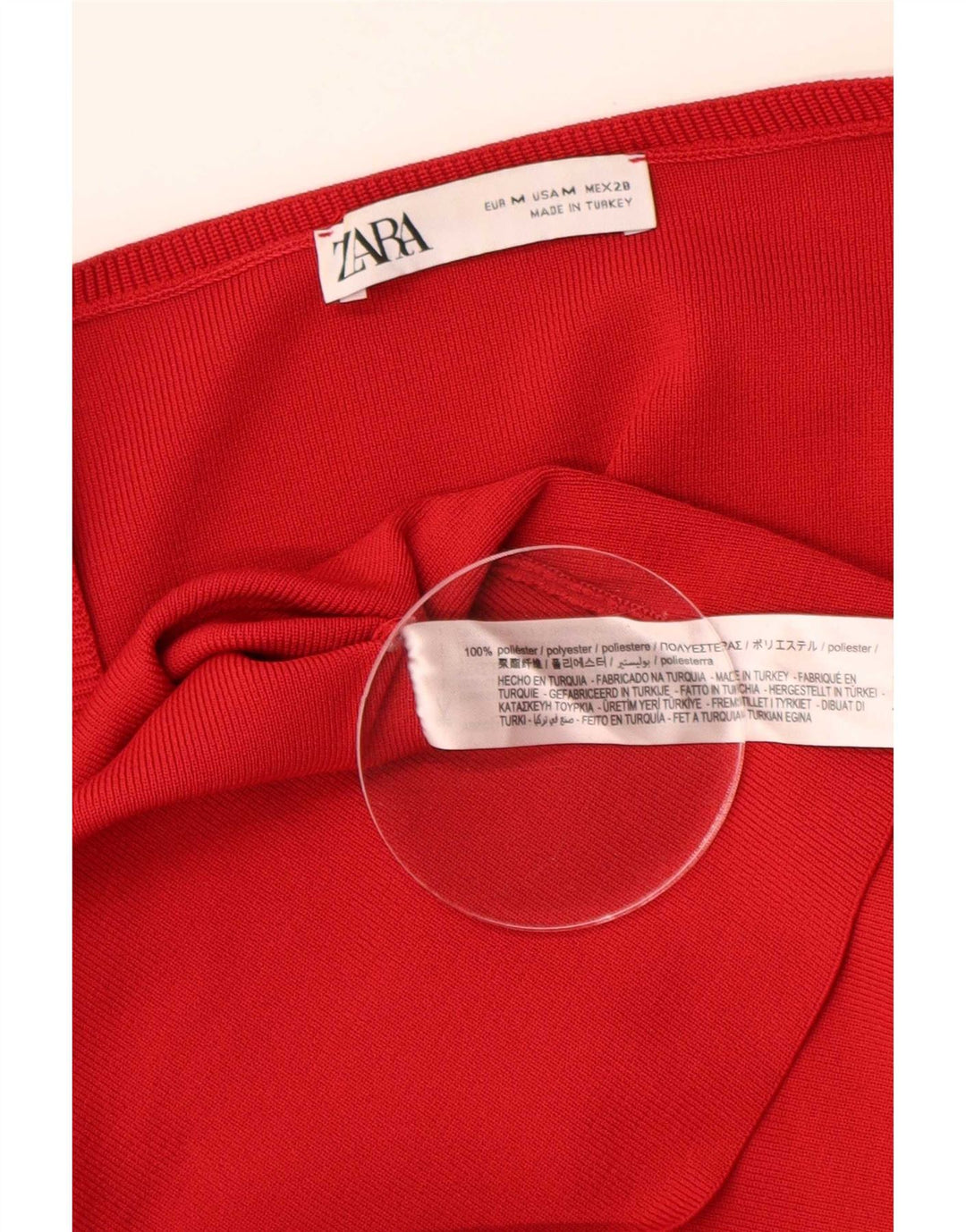 Vestido feminino Zara manga comprida evasê Reino Unido 14 poliéster vermelho médio
