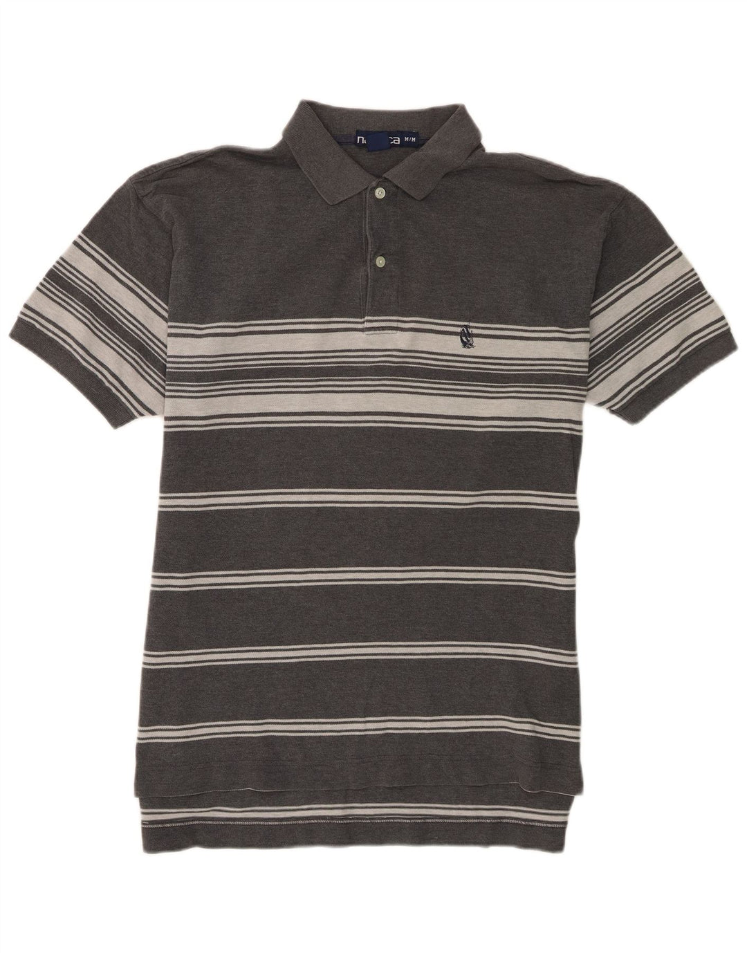 Camisa polo masculina Nautica algodão listrado cinza médio