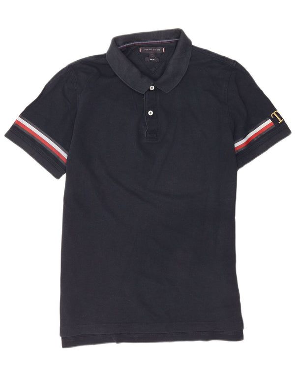 Camisa polo masculina Tommy Hilfiger Graphic Slim Fit grande algodão azul marinho