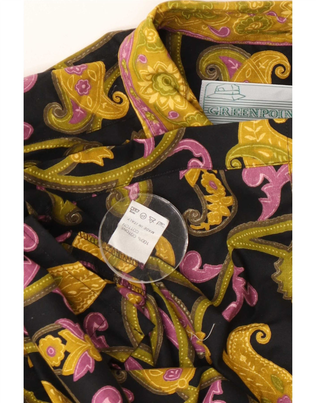 Camisa masculina vintage de manga curta, algodão Paisley preto médio