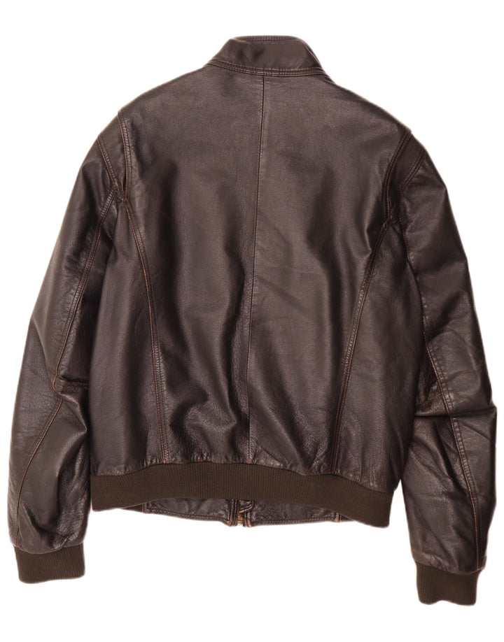 Jaqueta bomber de couro masculina vintage IT 52 XL marrom retrô