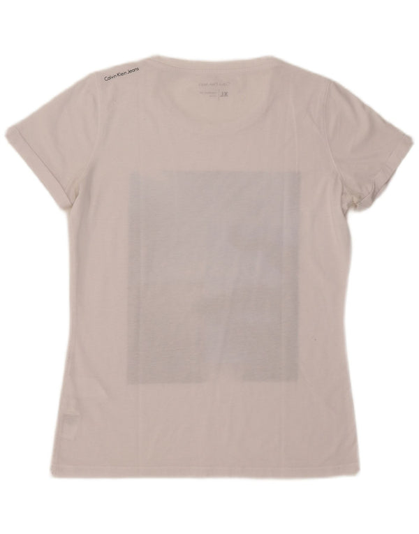 Camiseta feminina Calvin Klein Jeans com estampa gráfica UK 18 XL poliéster branco