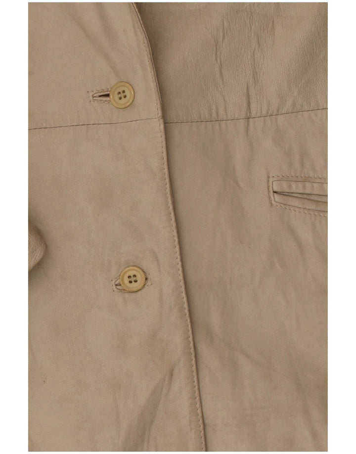 Jaqueta blazer feminina de couro com 2 botões Marcos IT 44 couro bege médio