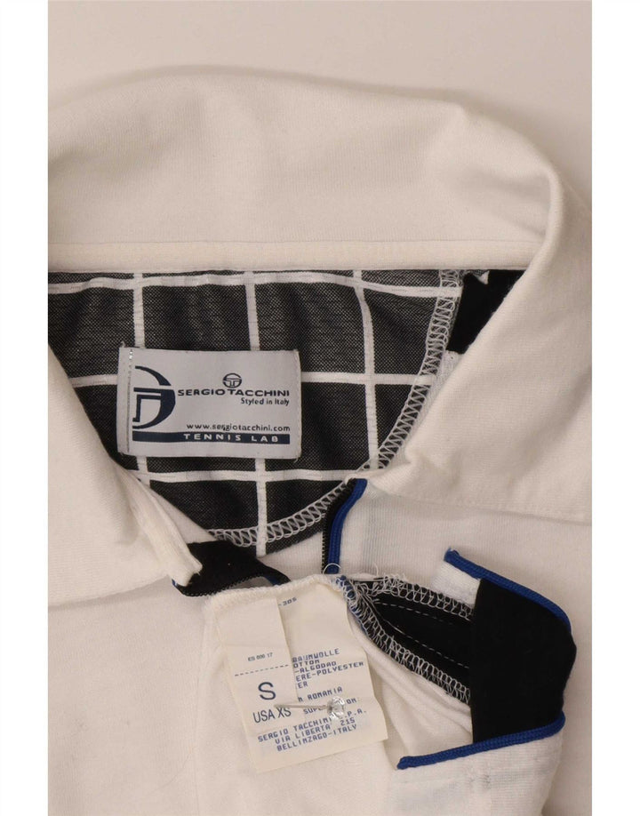 Camisa polo masculina Sergio Tacchini pequena branca de algodão colorblock