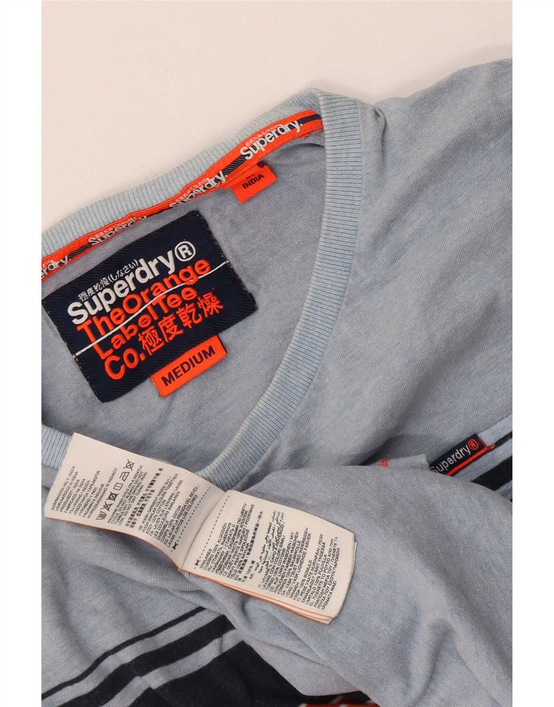 Camiseta masculina Superdry Top médio listrado azul algodão