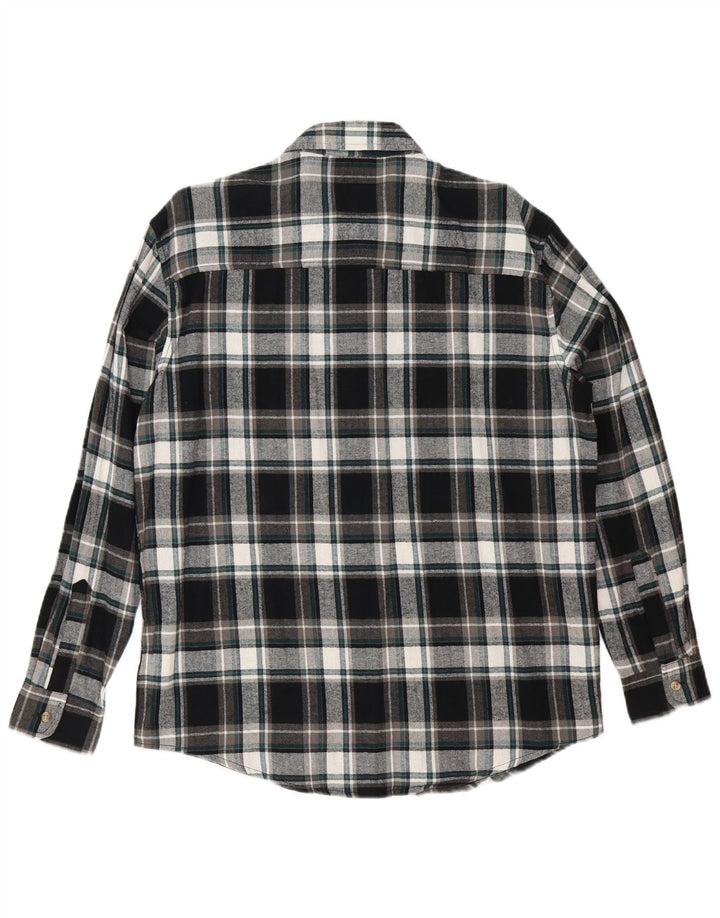 Camisa masculina vintage de flanela de algodão xadrez preto médio