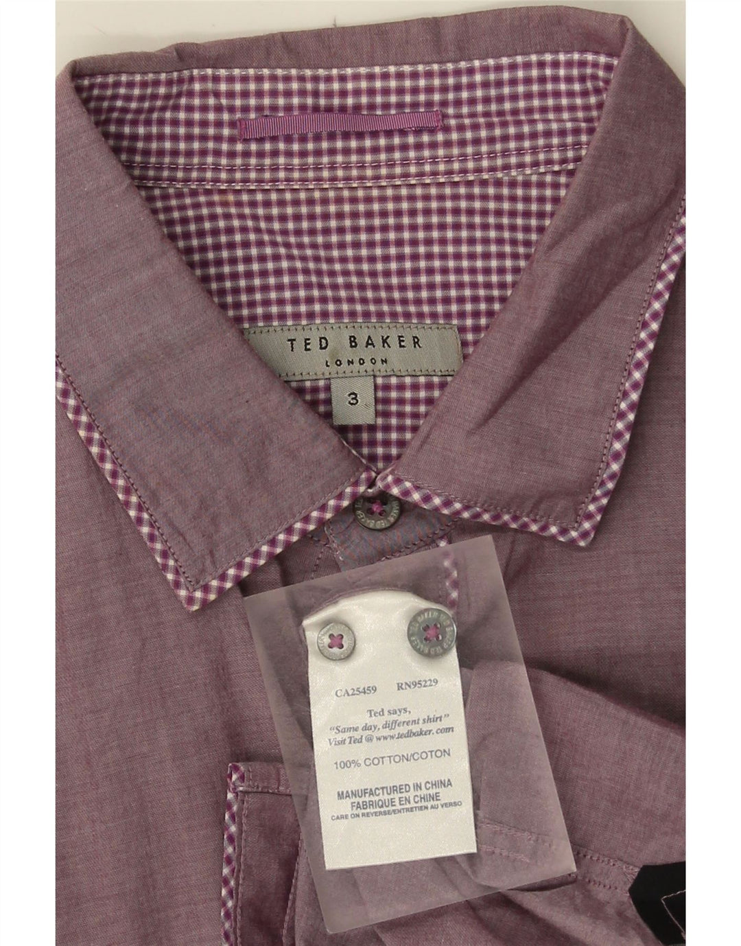 Camisa masculina Ted Baker tamanho 3 médio roxo algodão guingão