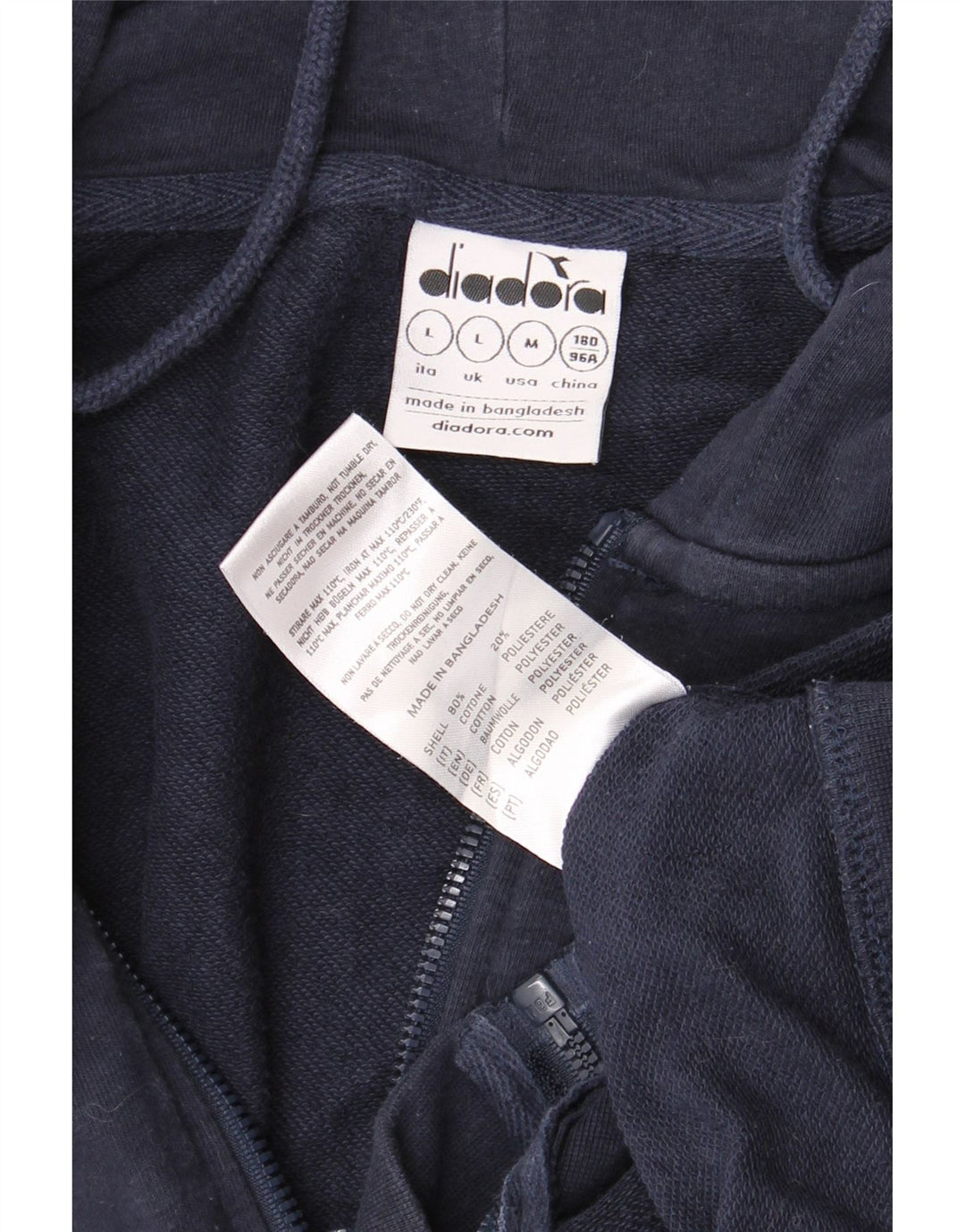 Suéter masculino com capuz e zíper DIADORA grande algodão azul marinho