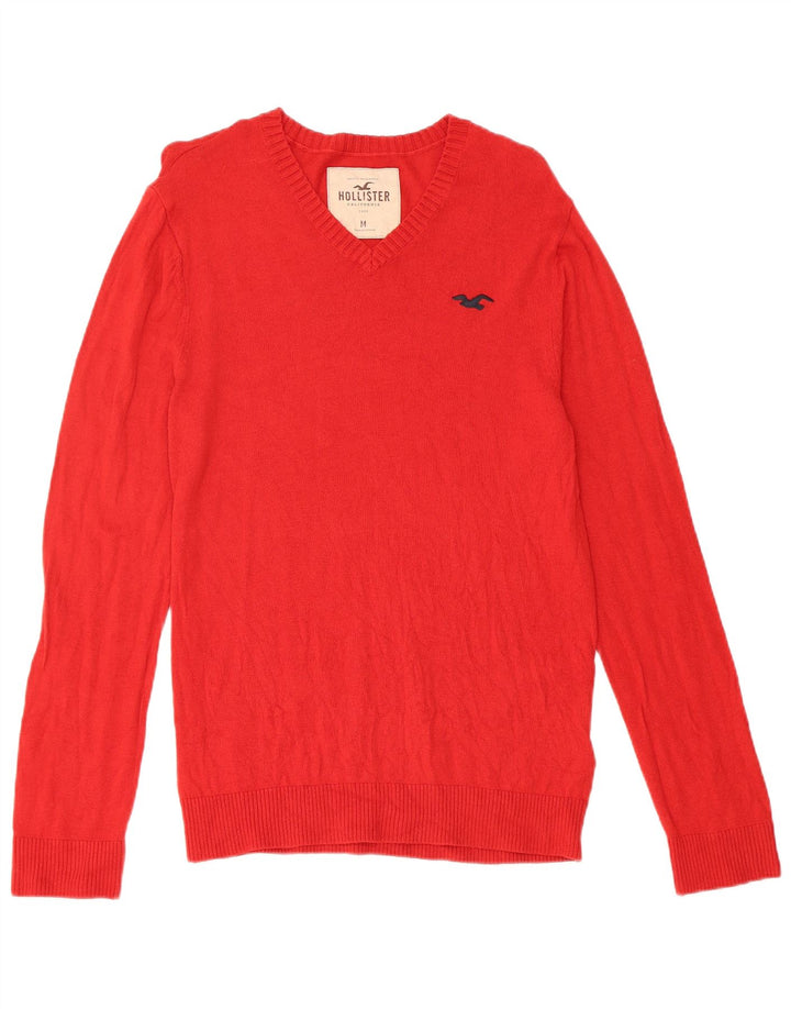 Suéter masculino HOLLISTER com decote em V de algodão vermelho médio