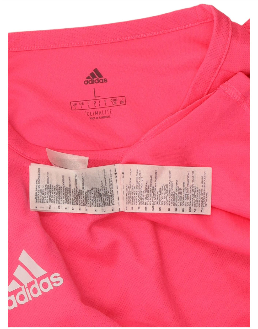 ADIDAS Mens Climalite Graphic T-Shirt Top Grande Rosa Colorblock Poliéster