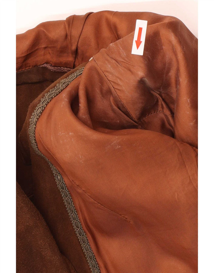Blazer feminino vintage de camurça com 3 botões tamanho 14 marrom médio clássico