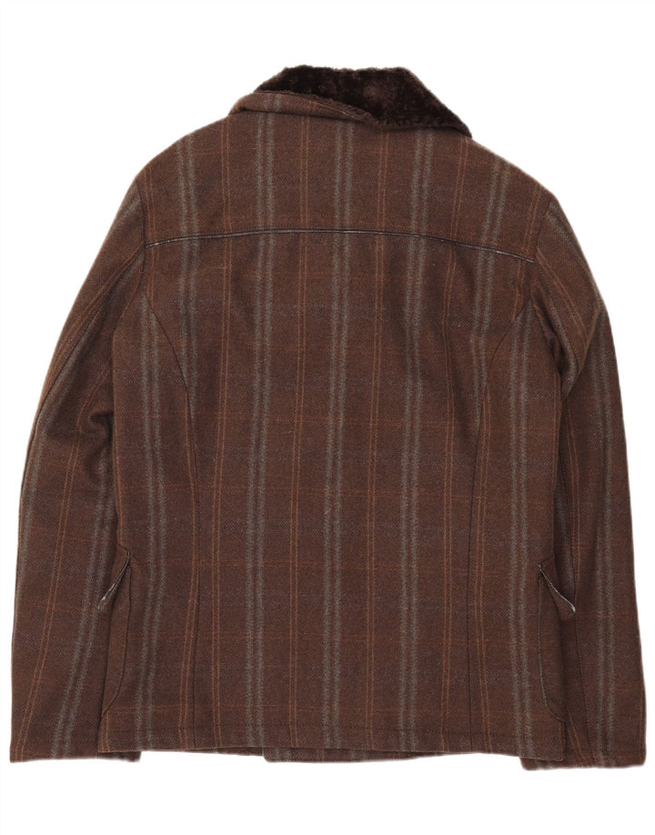 Sisley Masculino Pea Coat IT 50 Grande Listrado Marrom