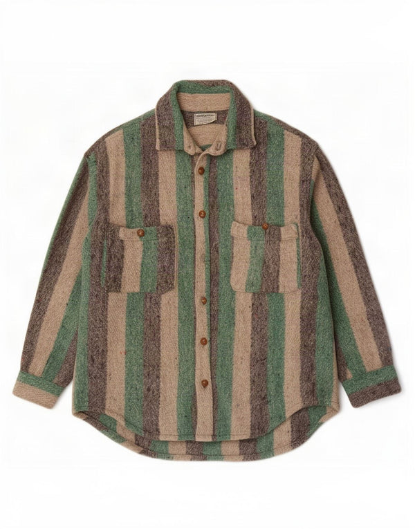 Camiseta masculina Tahuantinsuyo feita à mão, grande, verde, listrada, nova lã