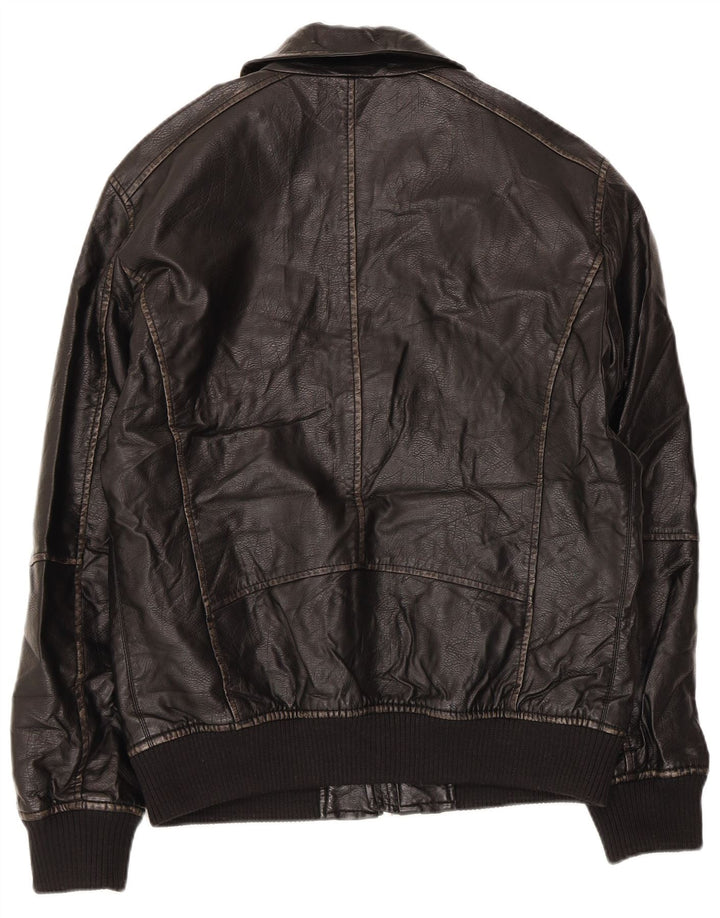 Jaqueta de couro masculina Zara UK 38 poliuretano preto médio