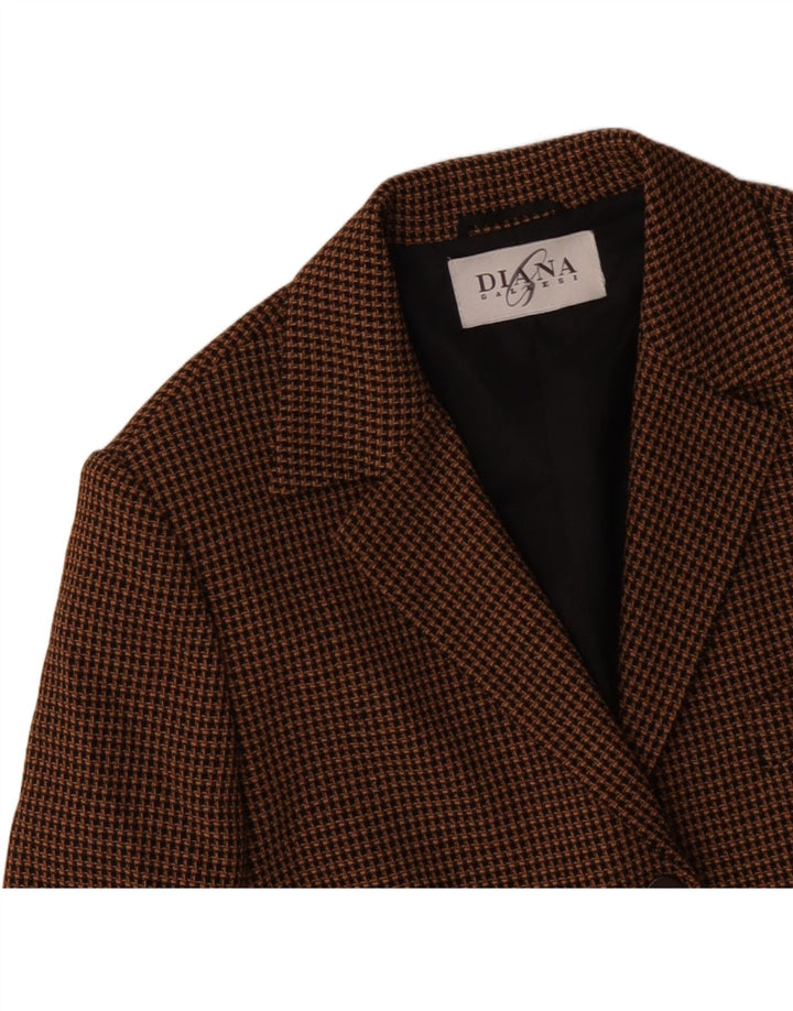 DIANA GALLESI Jaqueta blazer feminina de 3 botões Reino Unido 14 grande marrom houndstooth