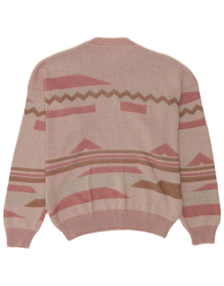 Suéter vintage masculino com gola redonda IT 48/50 médio rosa geométrico