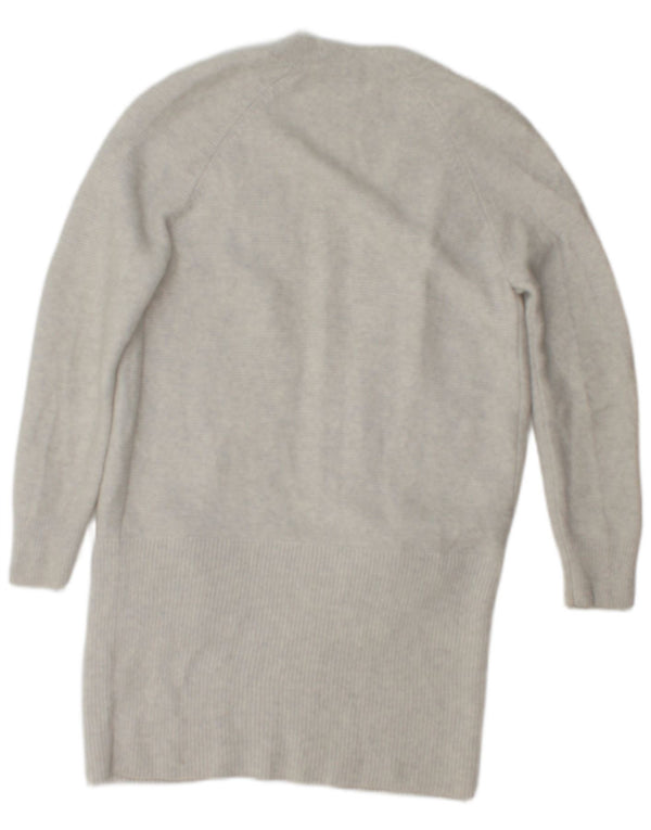 Suéter cardigã feminino aberto com palangre The White Company Reino Unido 6 XS lã cinza