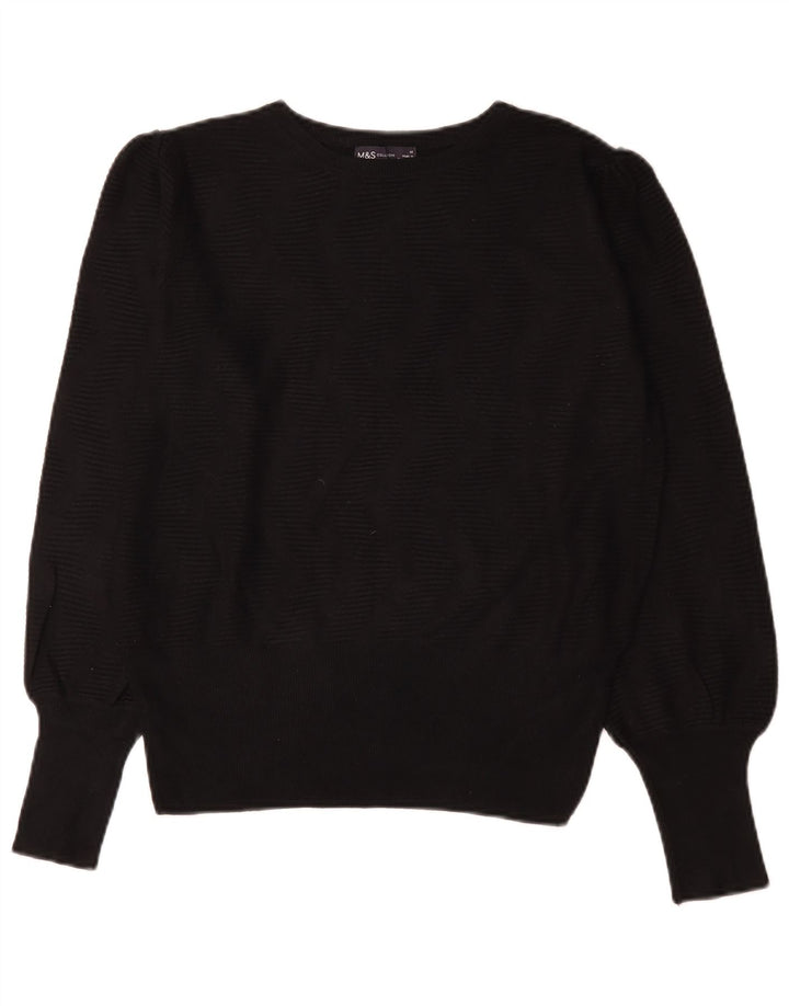 Suéter feminino Marks & Spencer com gola canoa e viscose preta média Reino Unido 14