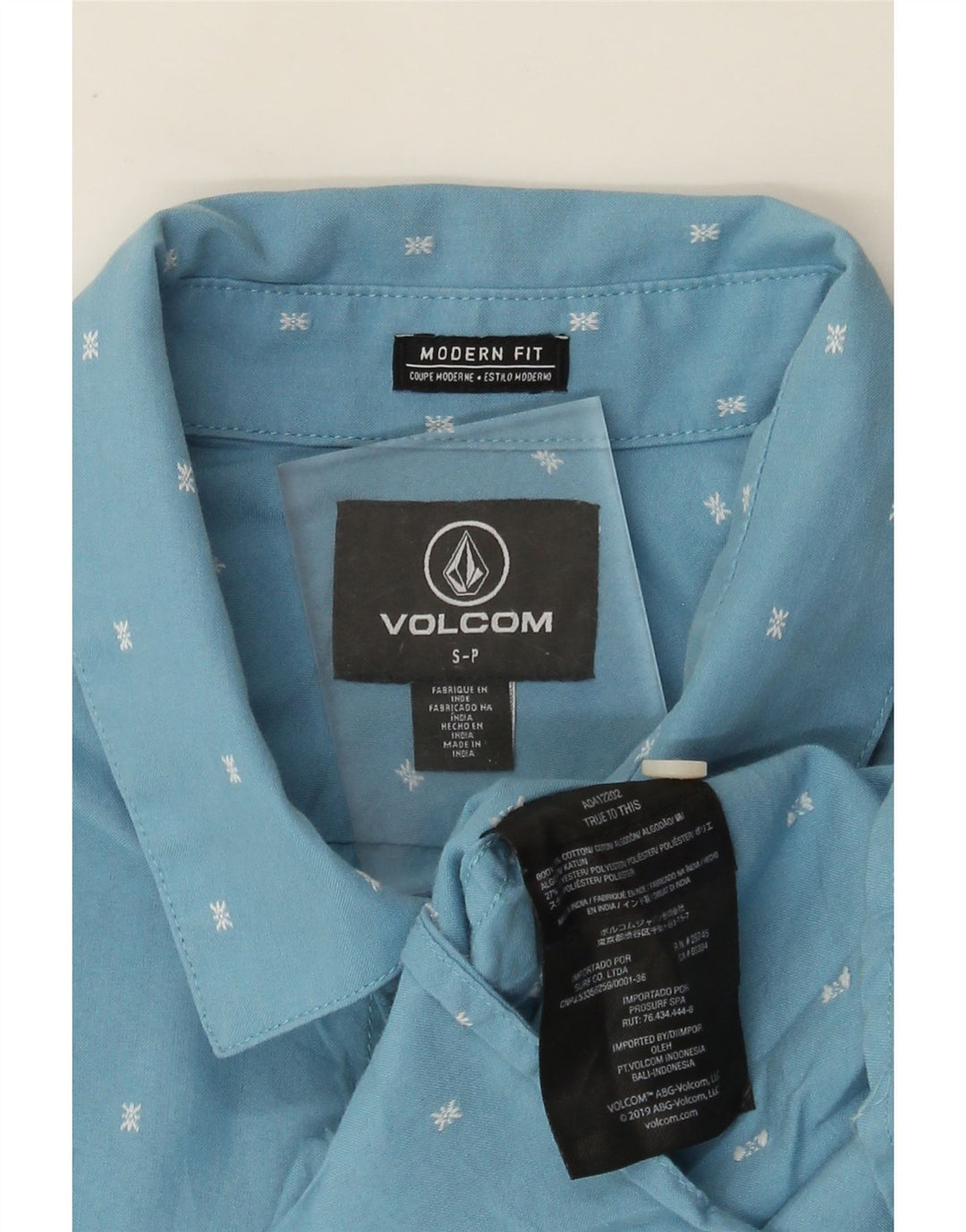 Camisa masculina de manga curta Modern Fit da Volcom, algodão manchado azul pequeno