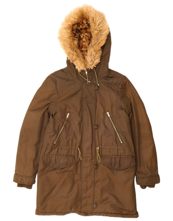 Zara Womens Trafaluc Hooded Parka Jacket UK 14 Medium Khaki Poliéster