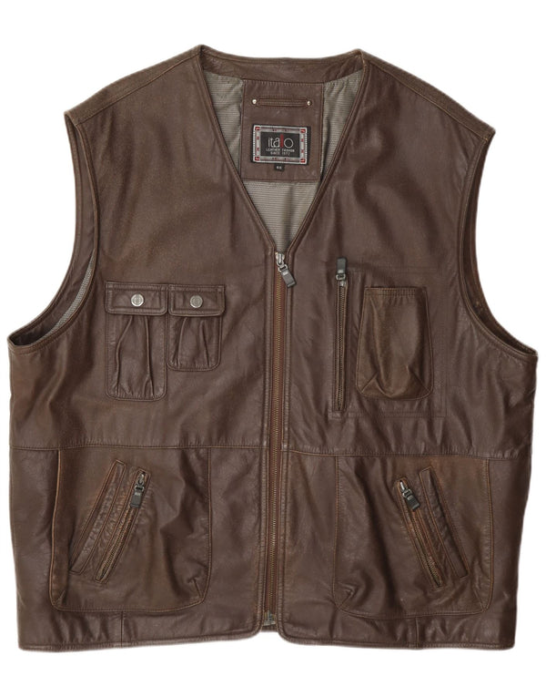 Colete utilitário masculino de couro Itallo IT 60 4XL marrom